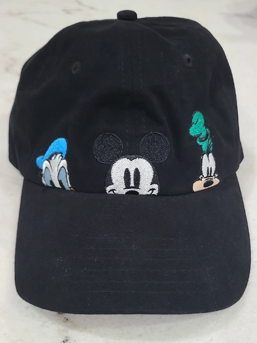 Disney Black Baseball Cap with Mickey, Donald & Goofy Embroidered Faces